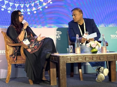 Beenaa More and Rajesh Padmanabhan during a fireside chat at TechHR Mumbai '26