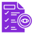 Purple icon of a checklist document with a stylized eye overlay.