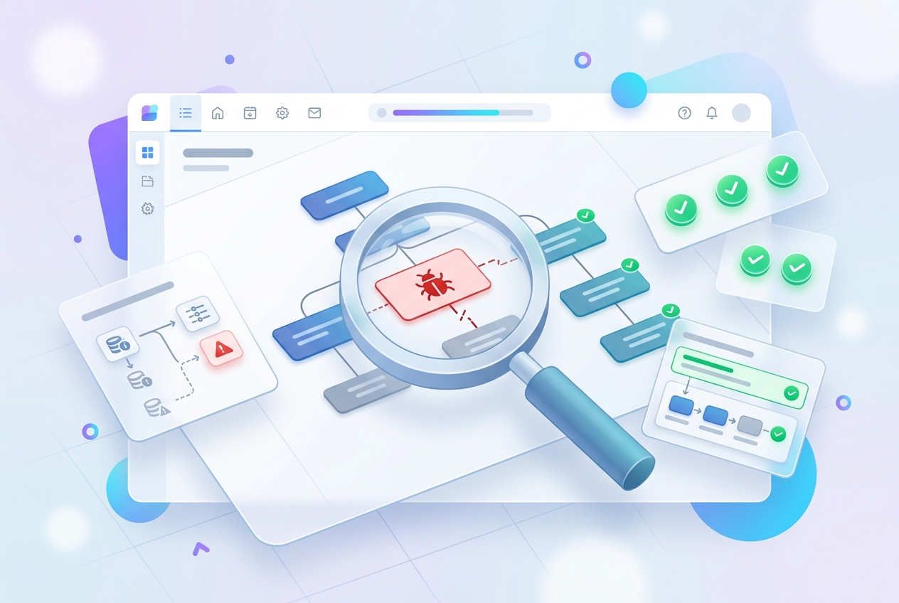 Payroll error hunt game with magnifying glass revealing anomalies